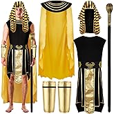 Leumoi 6 Pcs Halloween Men's Egyptian Costume Adult Pharaoh Costume Fashion King of Egypt Outfit King Tut Cosplay