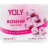 YOLY Rosehip Bar Soap (90 g, Pack of 4) - 95% Natural, Vegan-Friendly Moisturizing Soap for Silky Smooth Skin