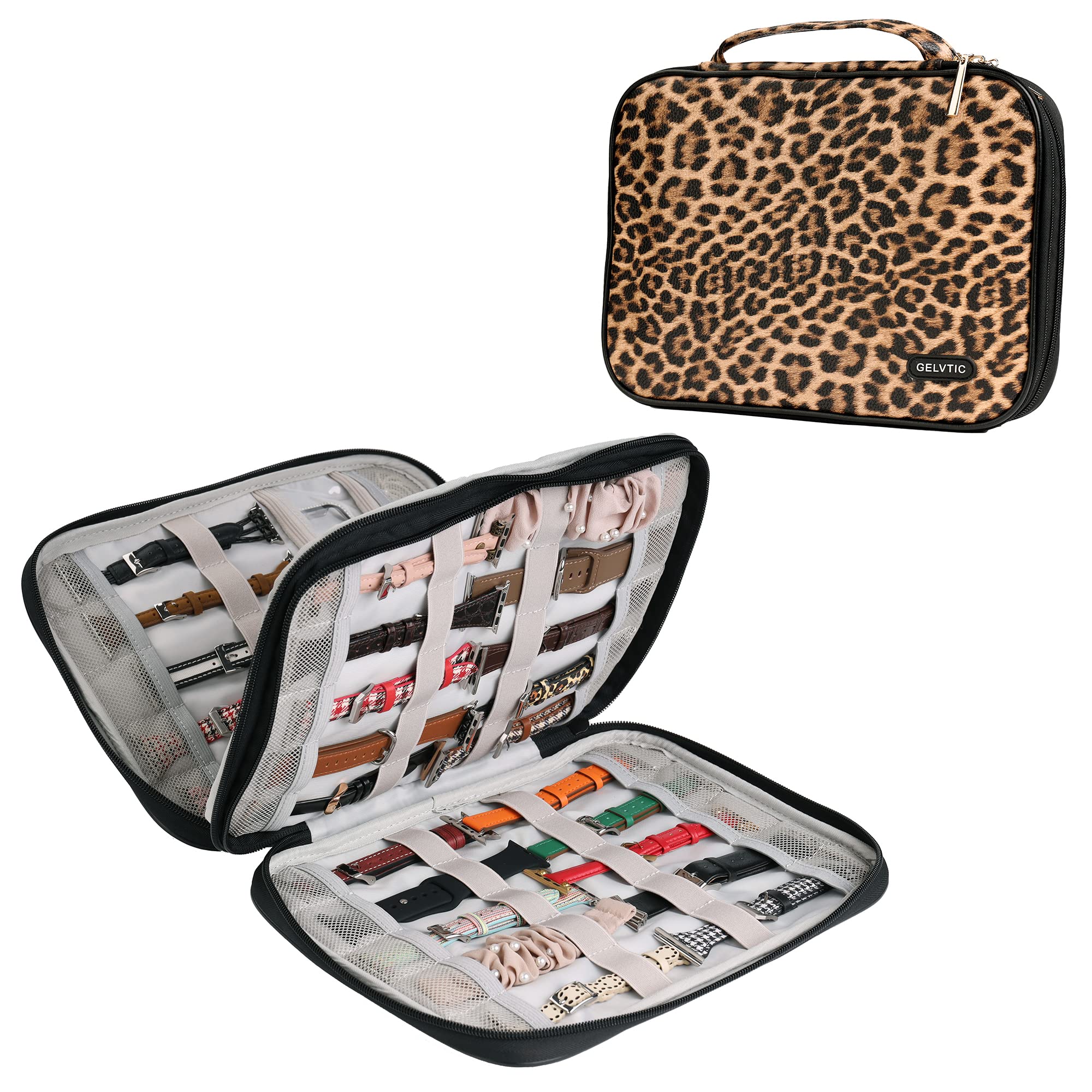 VANTOO Gelvtic Leather Watch Straps Storage Case Holds 35 Watch Straps, Watch Band Organizer Bag Compatible with Apple Watch Straps, Smartwatch Straps and Other Accessories