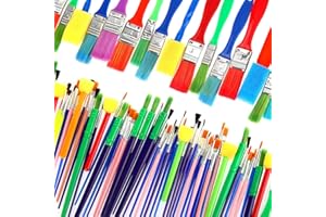 LINCIA 90 Pcs Paint Brush Set Bulk, All Purpose Paint Brushes for Acrylic Painting, Easy to Clean and Hold, Round and Flat Kids Paint Brushes, Great with Watercolors, Acrylic and Washable Paints