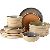 Gibson Elite Manila Bay 16-Piece Stoneware Dinnerware Set, Service for 4, Reactive Glaze Modern Artisan Plates, Bowls &amp; Mugs, Assorted Colors, Round Design