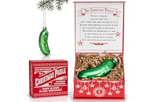 FAVOR PARTS German Christmas Pickle Ornament Tradition Decor - Green Glass Tree Decoration - Gift Boxed with Story & Legend