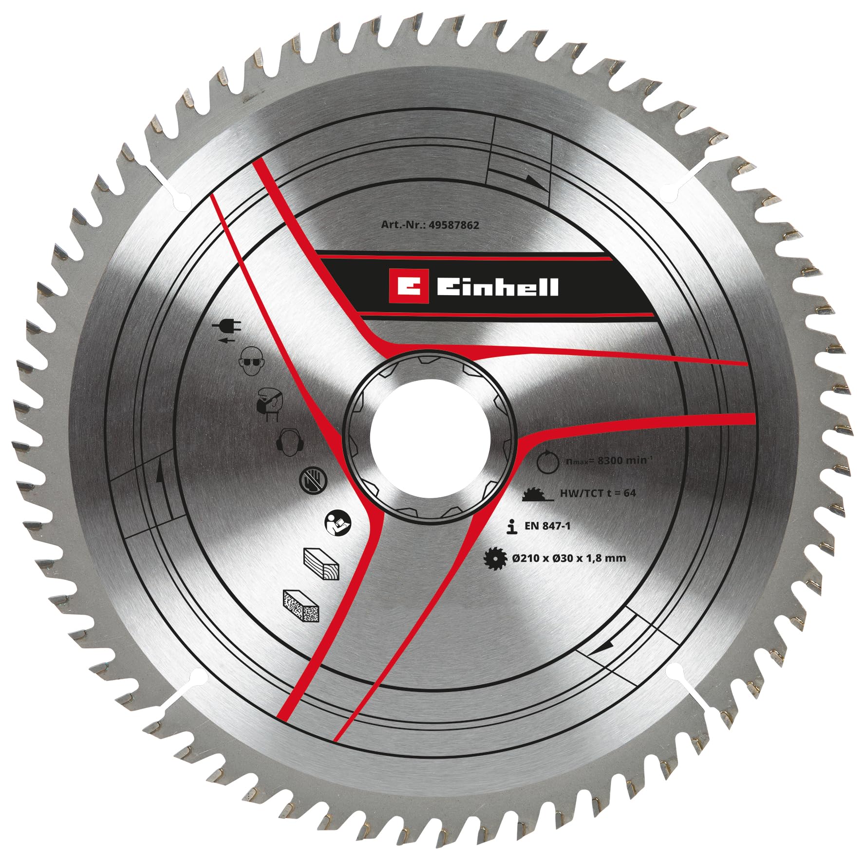 Original Einhell Circular Saw Blade 210 x 30 mm (Saw Accessories, Diameter 210 mm, Intake 30 mm, 64 Teeth, Cutting Width 1.8 mm, for Cordless Pull Mitre Saws and Cordless Table Saws)