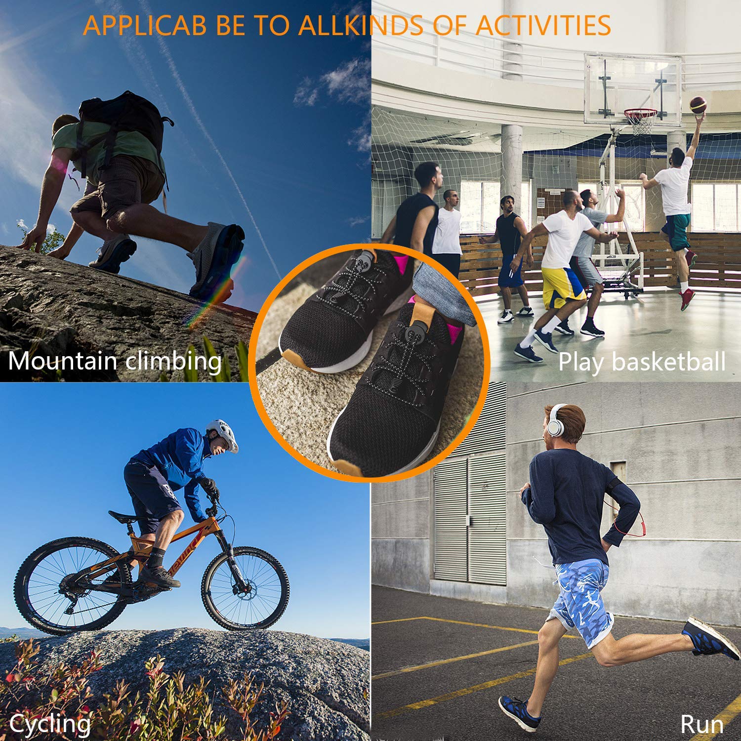 Naomo No Tie Laces Elastic Easy Tie Shoe Laces for Adults and Kids Running Shoes 2 Colours (2 Pair Black&Flash)