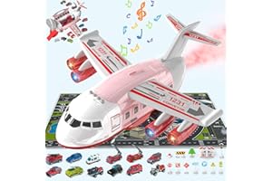 Doloowee Airplane Toys for 3+ Year Old - Transport Cargo Airplane Car Toy Play Set - 12PCS Construction Cars Toy Airplane for Boys Age 4-7, Toys Plane with Lights and Sounds
