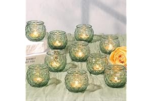 DARJEN Green Votive Candle Holders Set of 24- Round Glass Candle Holders Bulk for Flameless LED Tea Waxes, Candle Holder for Wedding Shower & Home Table Decor, Various Parties