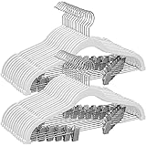 SONGMICS 30-Pack Pants Hangers, 16.7-Inch Long Velvet Hangers with Adjustable Clips, Heavy-Duty, Non-Slip Skirt Hangers, Spac