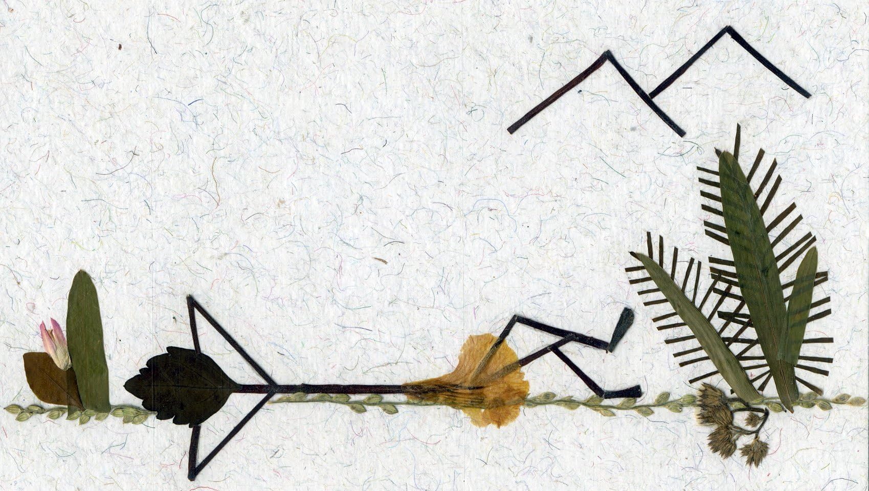 Valentines Day Thinking of You Stick Figure Handmade Greeting Note Card with Pressed Flowers, Leaves and Grass