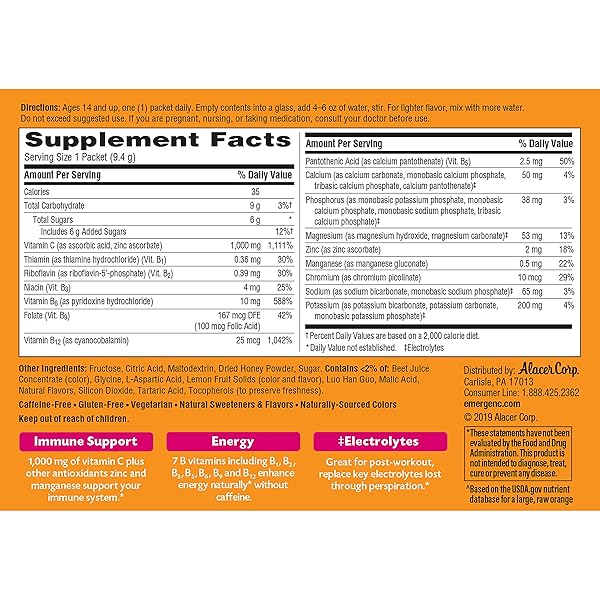 EMERGEN-C 1000MG VITAMIN C IMMUNE SUPPORT POWDER PINK LEMONADE 30CT INCLUDES ZINC, MANGANESE, 7 B VITAMINS AND ELECTROLYTES FOR BACK TO SCHOOL ESSENTIALS