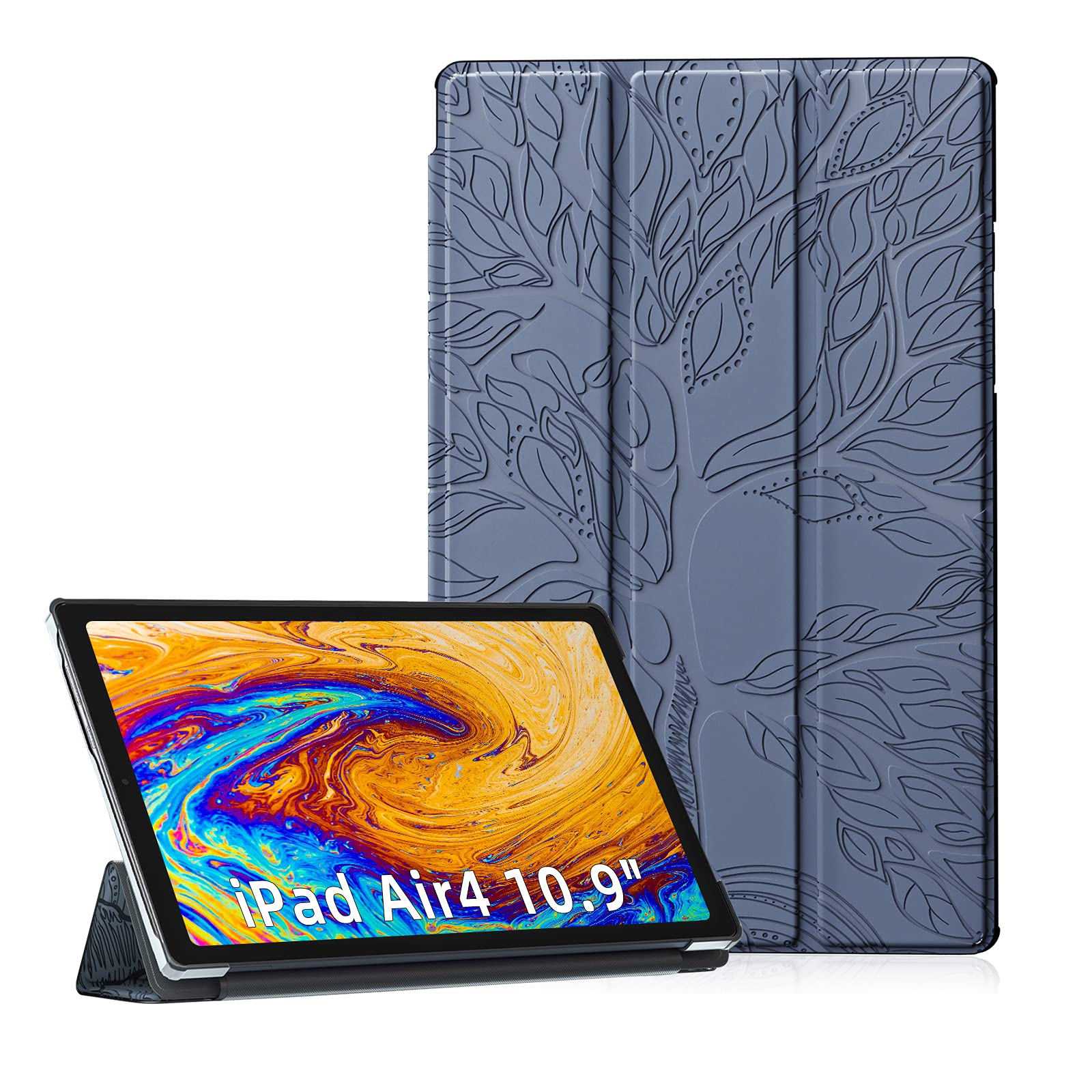 Auslbin Case for iPad 10.9 Inch 2020 (iPad Air 4th Gen),Premium Lightweight Tri-Fold PU Leather Cover with Stand,Auto Wake/Sleep Function,Silver Gray