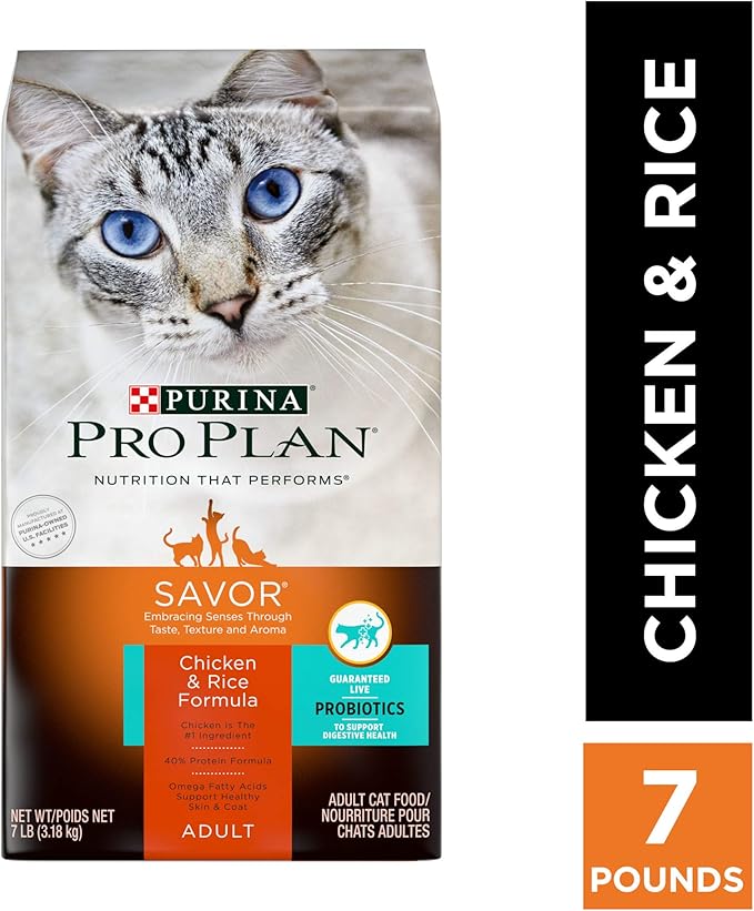 Purina Pro Plan Dry Cat Food Savor, Adult Chicken and Rice Formula, 7Pound Bag, Pack of 1
