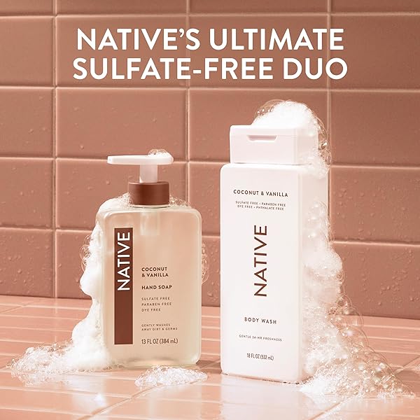 NATIVE BODY WASH CONTAINS NATURALLY DERIVED INGREDIENTS | FOR WOMEN & MEN, SULFATE, PARABEN, & DYE FREE LEAVING SKIN SOFT AND HYDRATED | COCONUT & VANILLA 18 OZ