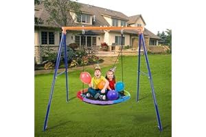 Lunafun 45” Saucer Swing for Kids, 440lbs Adjustable Swing Set for Backyard or Outdoor Playground,Heavy-Duty A-Frame Metal Outdoor Stand