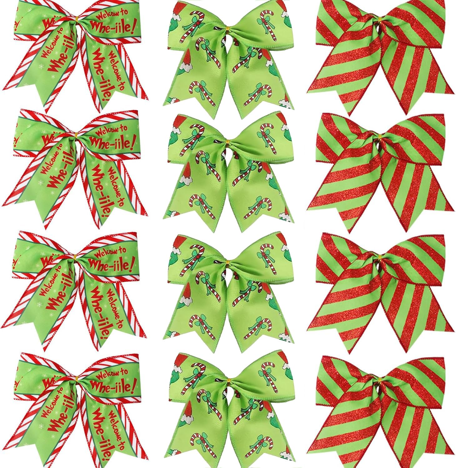Photo 1 of 12 Pcs Red Green Christmas Bows, 6 Inch Large Christmas Tree Bows with Classic Glitter Xmas Tree Ornaments, Christmas Bows for Wreaths, Gift Wrapping, Garland, DIY Xmas, Holiday Party and Home Decor