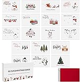 Dessie 50 Unique Christmas Cards Boxed with Envelopes & Stickers, 4” x 6” Holiday Cards for Kids Charity Work Employees Clients, Bulk Variety Pack