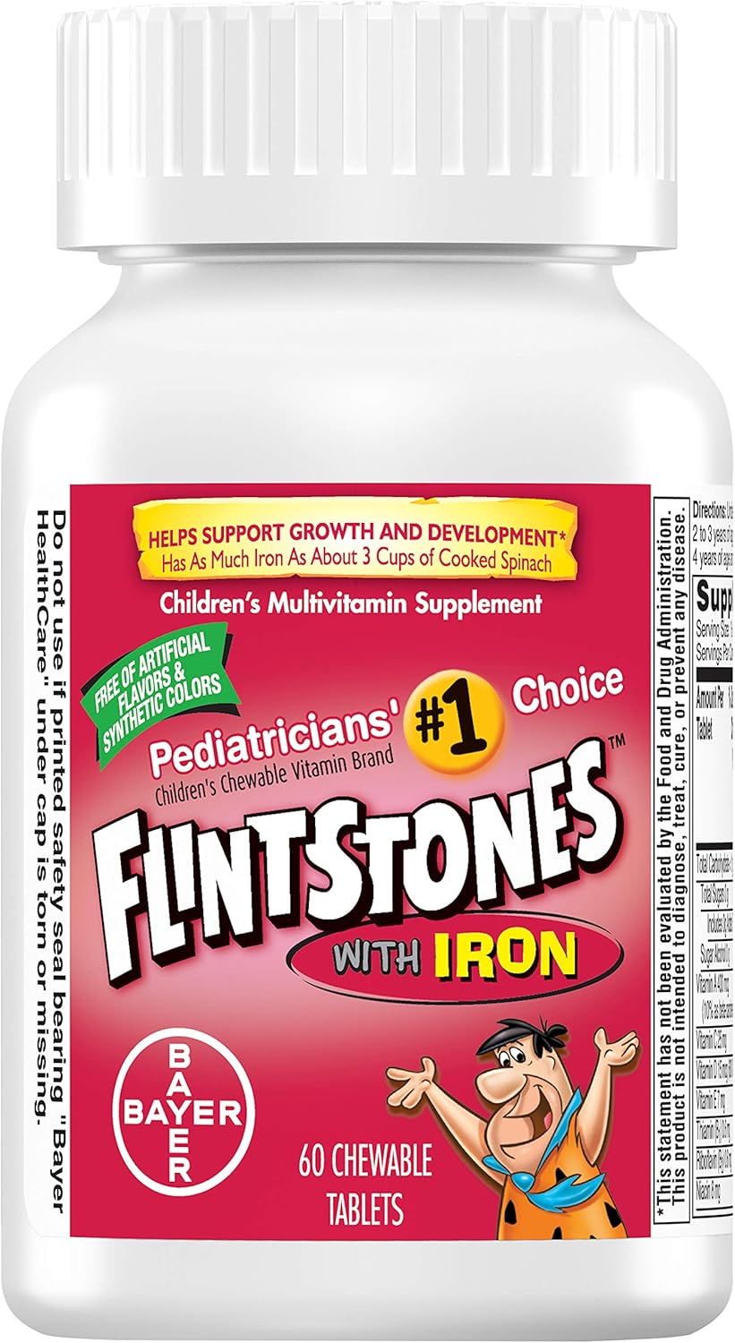 Flintstones Chewable Kids Vitamins with Iron, Multivitamin for Kids & Toddlers with Vitamin D, Vitamin C & More, 60ct: Health & Personal Care