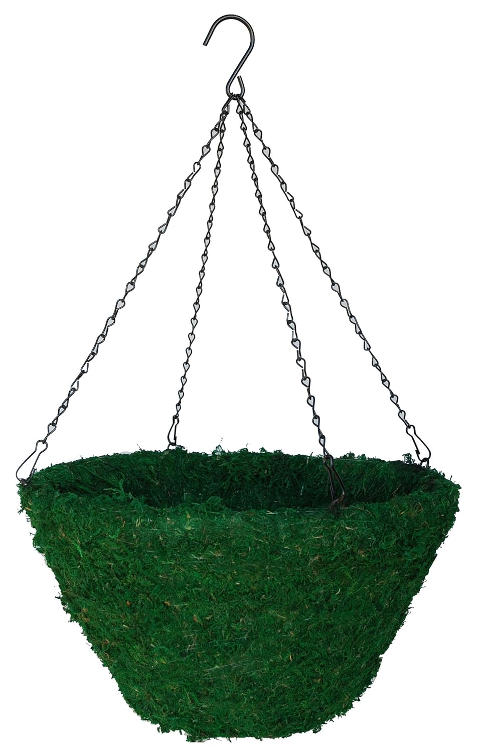 18" Green Moss Hanging Basket with Black Chain Hanger
