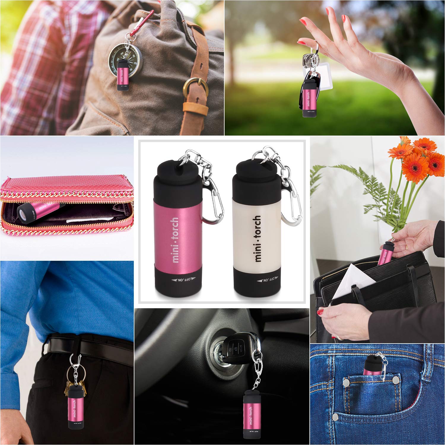 VICOUP 2 Pack LED Keychain Flashlight, Ultra Bright Key Ring Rechargeable Flashlight, Small, Mini, Assorted Colors … (Red)