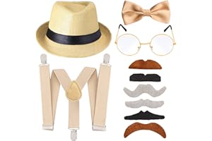 Beelittle 1920s Boys Old Man Costume 52cm Fedora Hat Suspenders Bow Tie Set Adjustable Y Back