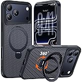 Enlafavo Designed for iPhone 17 Pro Case with 360° Magnetic Stand, Carbon Fiber Phone Case [Compatible with Magsafe] [15FT Military Protection] with Stand Ring 6.3'', Black