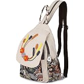 Lady's Convertible Sling Bag, Hand Craft Artisan Purse, Beautiful Canvas Premium Casual Day Mini Backpack for Women (Two Grapes)