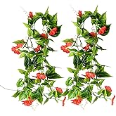 AirSun Artificial Morning Glory Flower Vines, 2pcs 15Feet Hanging Plants Silk Garland Fake Green Plant Home Garden Wall Fence Indoor Outdoor Wedding Birthday Decor