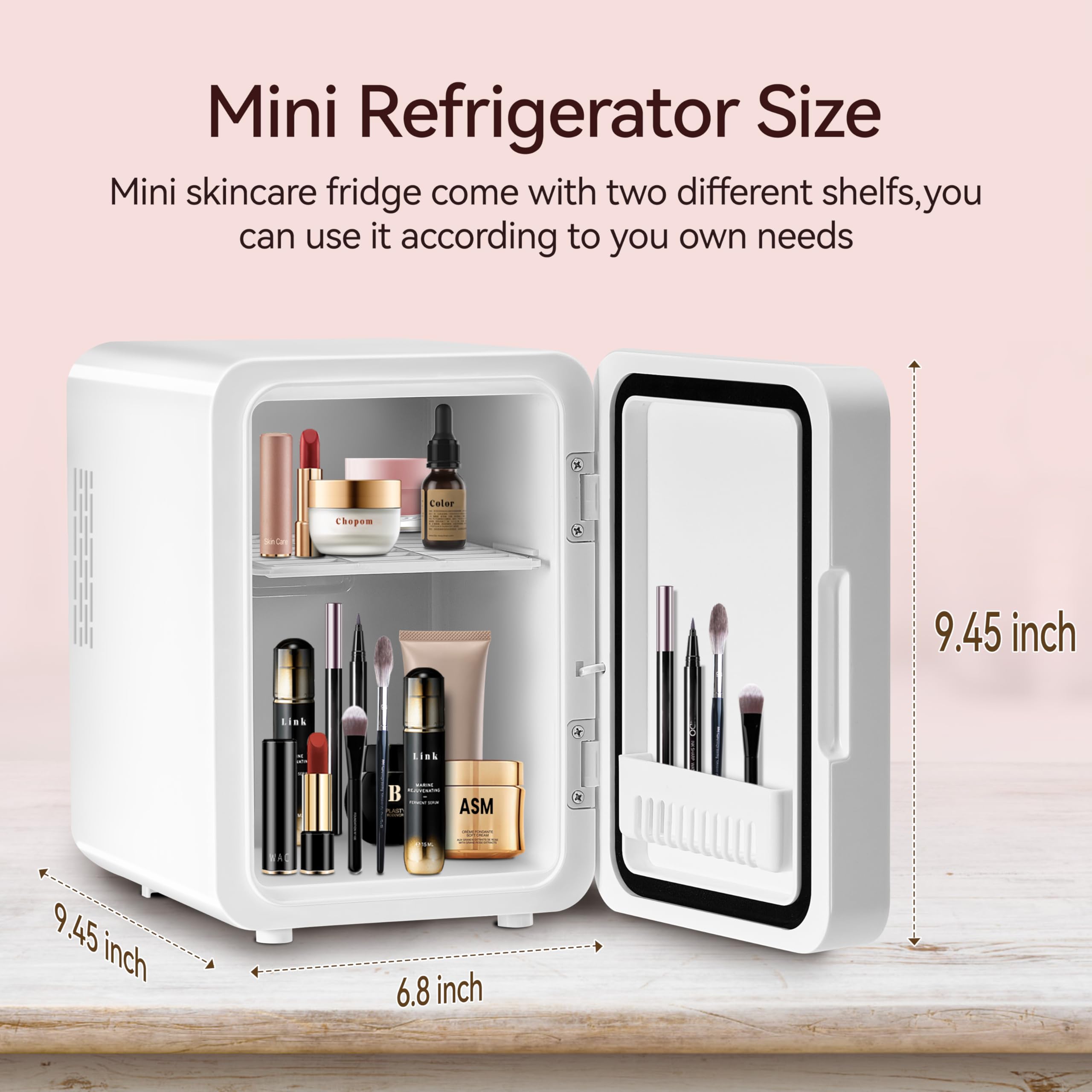 Skincare Fridge With Dimmable LED Mirror, 4L Makeup Mini Fridge for Bedroom, Cosmetics, SkinCare, Cooler & Warmer, Portable Small Refrigerator for Car, Office and Food- White - Image 7