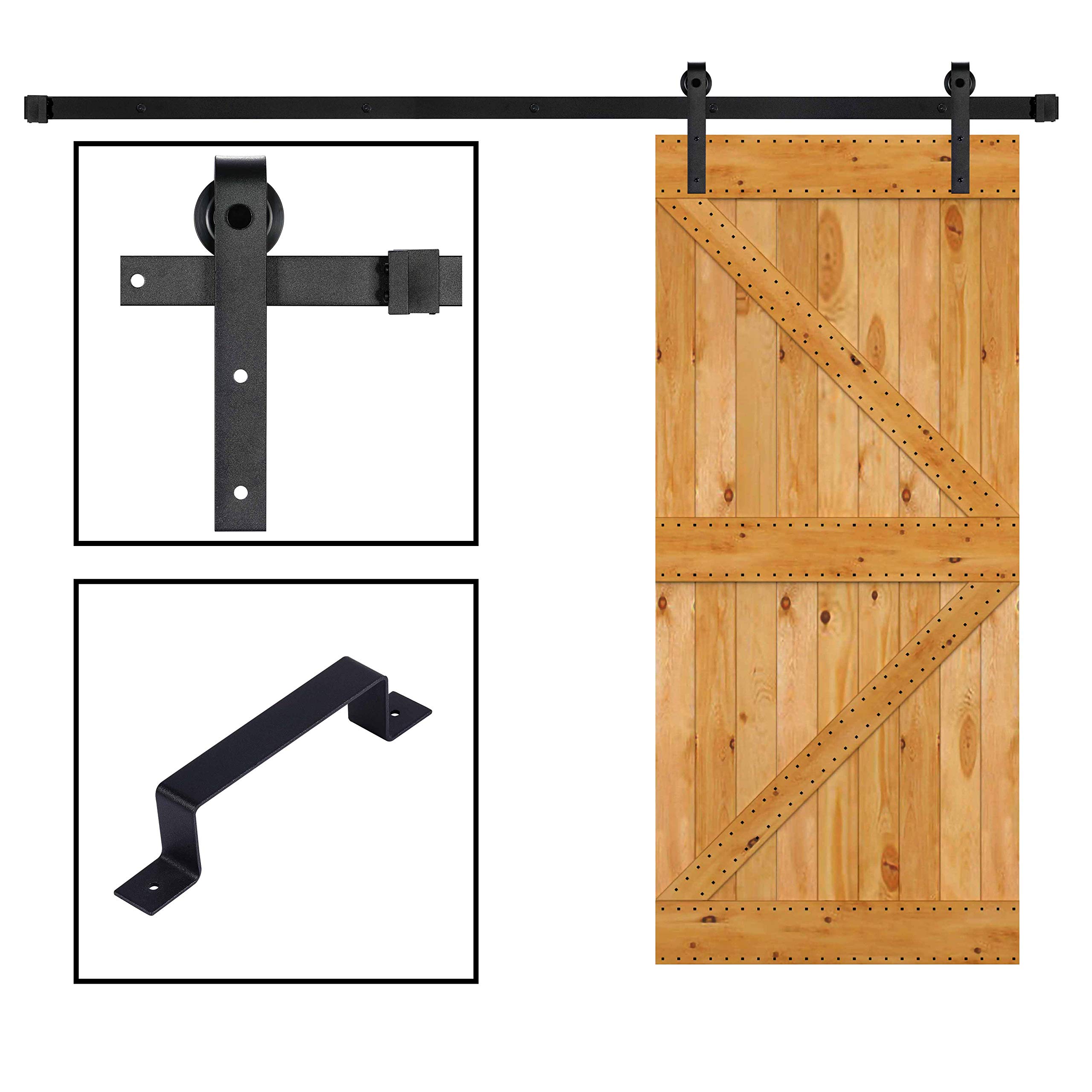 skysen 8FT Sliding Barn Door Hardware Kit Black(J Shape)