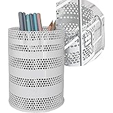 Produco Metal Hook Wall Mounted Pen Pencil Holder, Office Desk Organizer with Hook for Hanging on Wire Mesh Wall Grid Panel (White, Large)