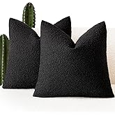 Foindtower Set of 2, Decorative Textured Boucle Throw Pillow Covers Accent Solid Pillow Cases Neutral Soft Couch Cushion Case for Chair Sofa Bedroom Living Room Home Decor 24 x 24 Inch Black