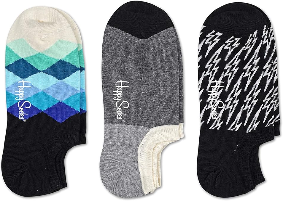 Happy Socks 3Pack Flash Sneaker Liner Socks Black/White