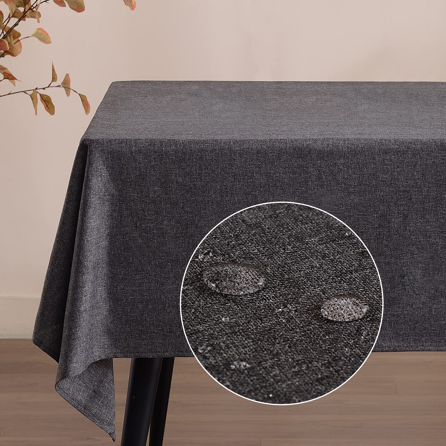 SEASHORE TREE Rectangular Tablecloth Waterproof Recycled Faux Linen Table Cloth Grey Table Cover for Restaurant Kitchen Cafe Outdoor 140x180cm