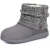 FamilyFairy Women's Woolen Yarn Knit Bootie Slippers Comfy Warm Plush Fleece Memory Foam House Shoes for Indoor Outdoor