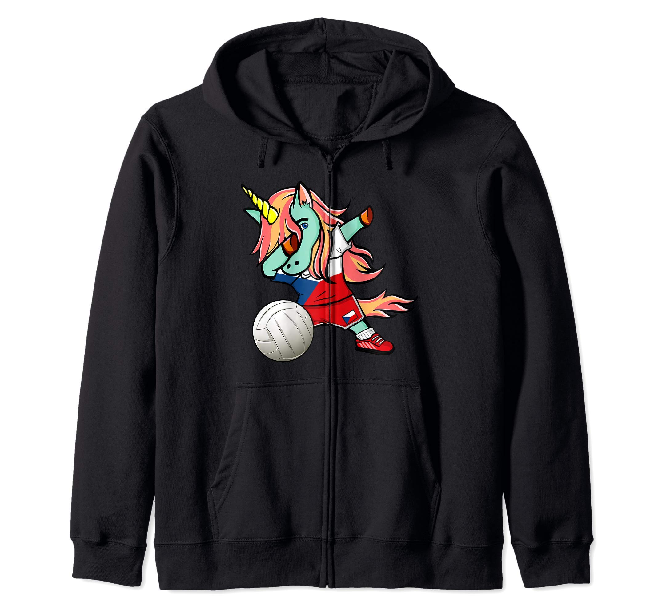 Dab Unicorn Czech Republic Volleyball Fans Jersey Czech Flag Zip Hoodie