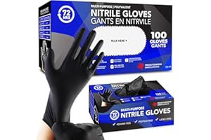 72HRS Black Nitrile Gloves - Disposable Gloves-4 Mil, Gant Noir, Gants Jetables, Black Gloves for Cooking, Cleaning