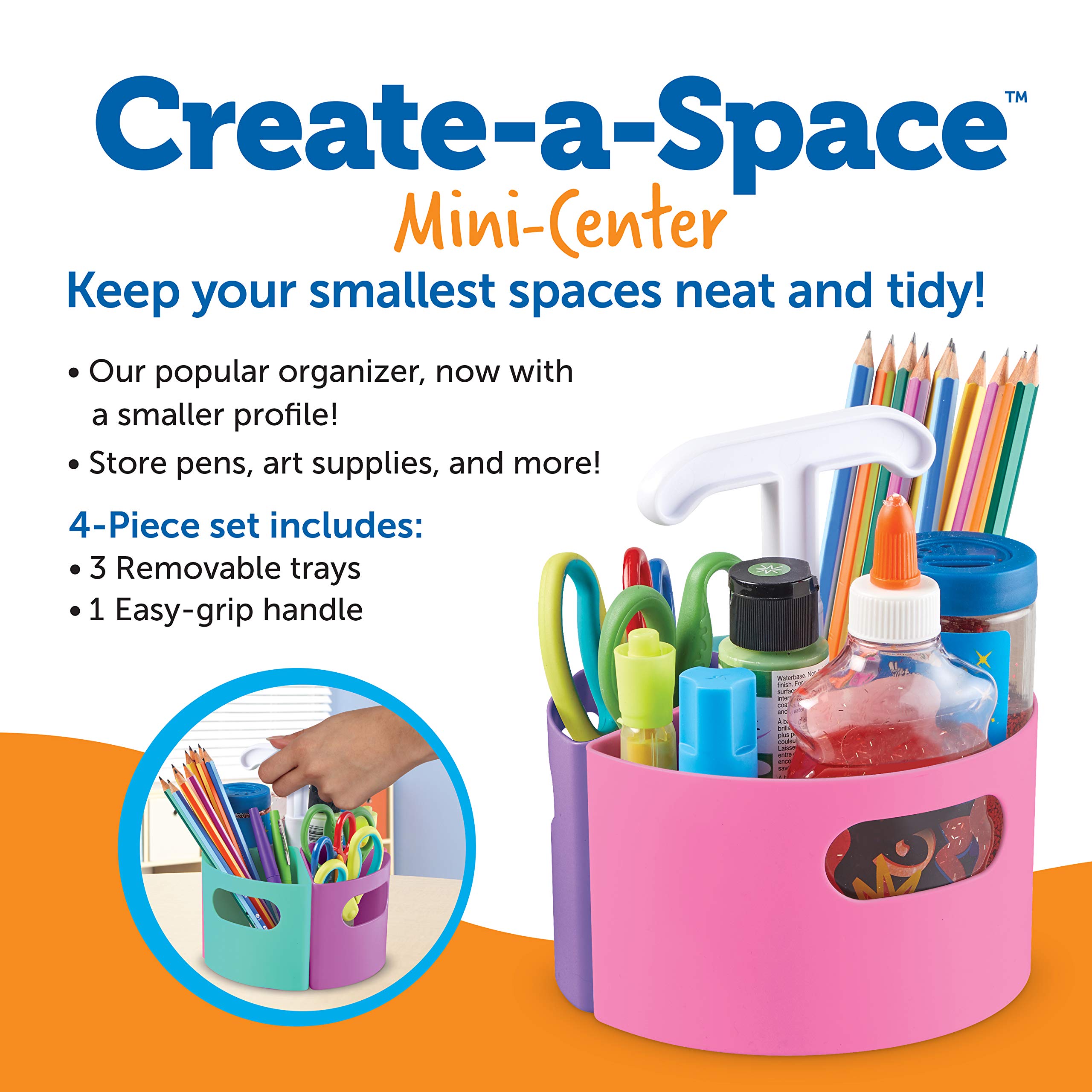 Learning Resources Create-a-Space Storage Mini Center Pink - Classroom Craft Keeper, Maker Space, Small Storage, Teacher Organizer, Home School Accessories, 4 Piece Set