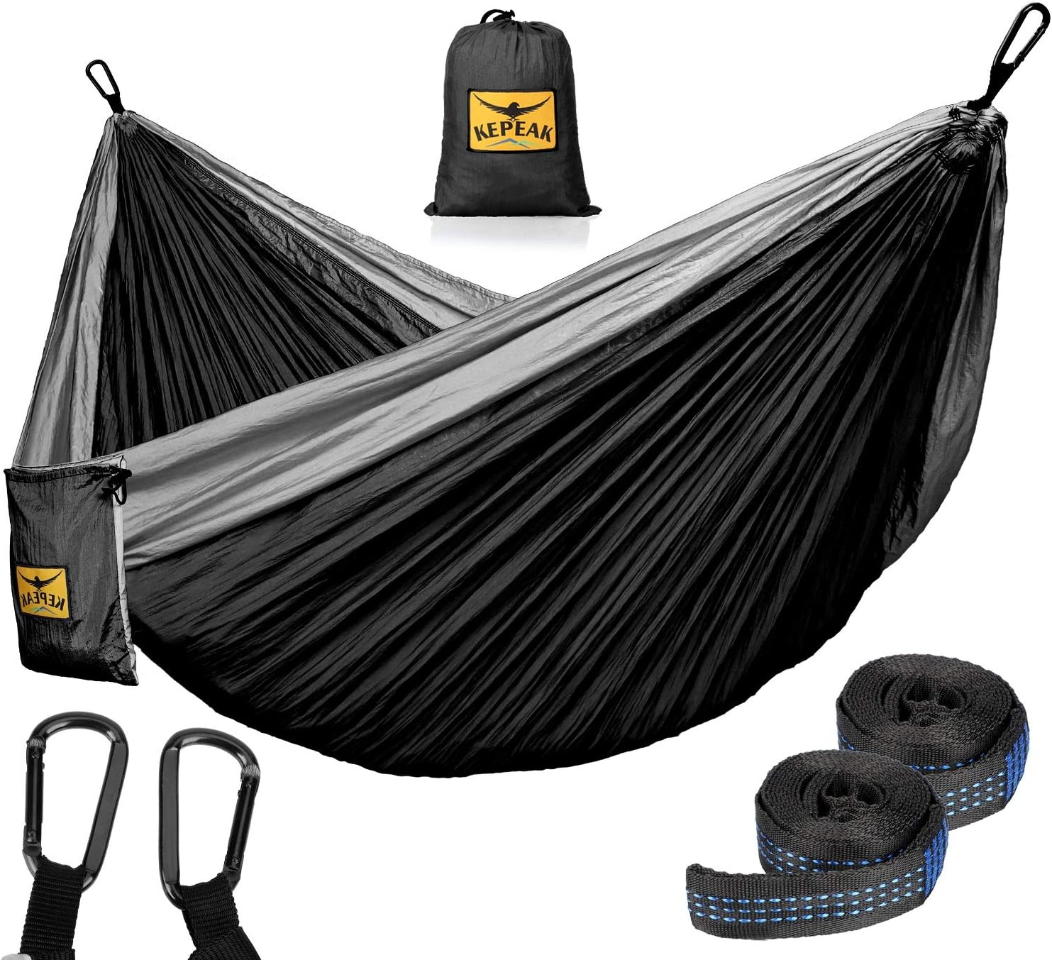 KEPEAK Camping Hammock Double & Single Portable Hammocks with Tree Straps, Lightweight Nylon Parachute for Indoor Outdoor Backpacking Survival, Backyard, Patio, Travel