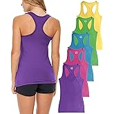 Sexy Basics Women's 5 Pack Racerback PowerFlex Tank Tops/Cotton -Spandex Stretch Color Tank Tops
