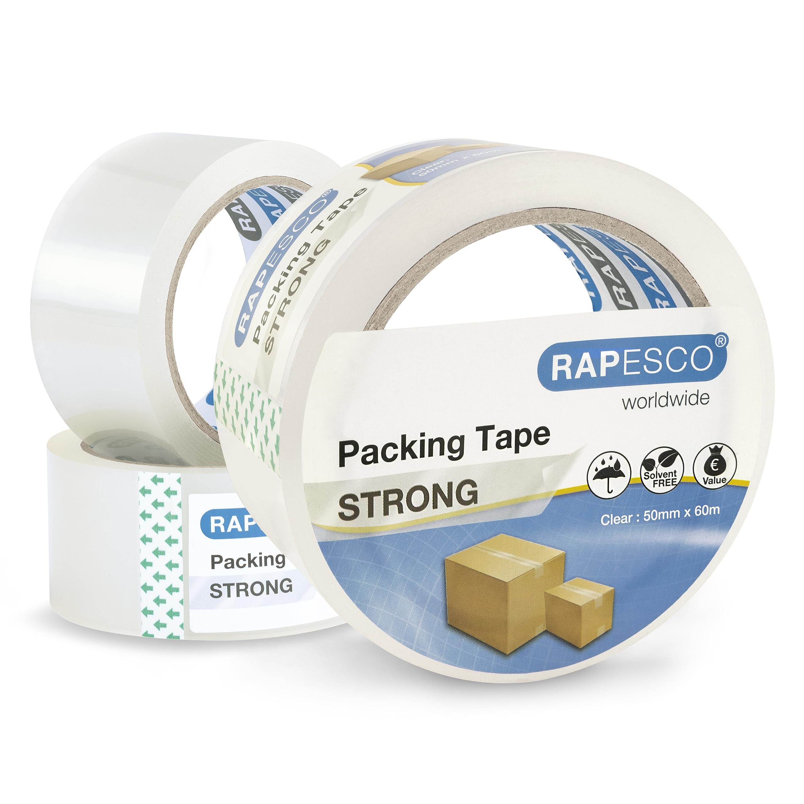 Rapesco 1751 Strong Packing Tape 50mm x 60m, Clear, Pack of 3 — image 1