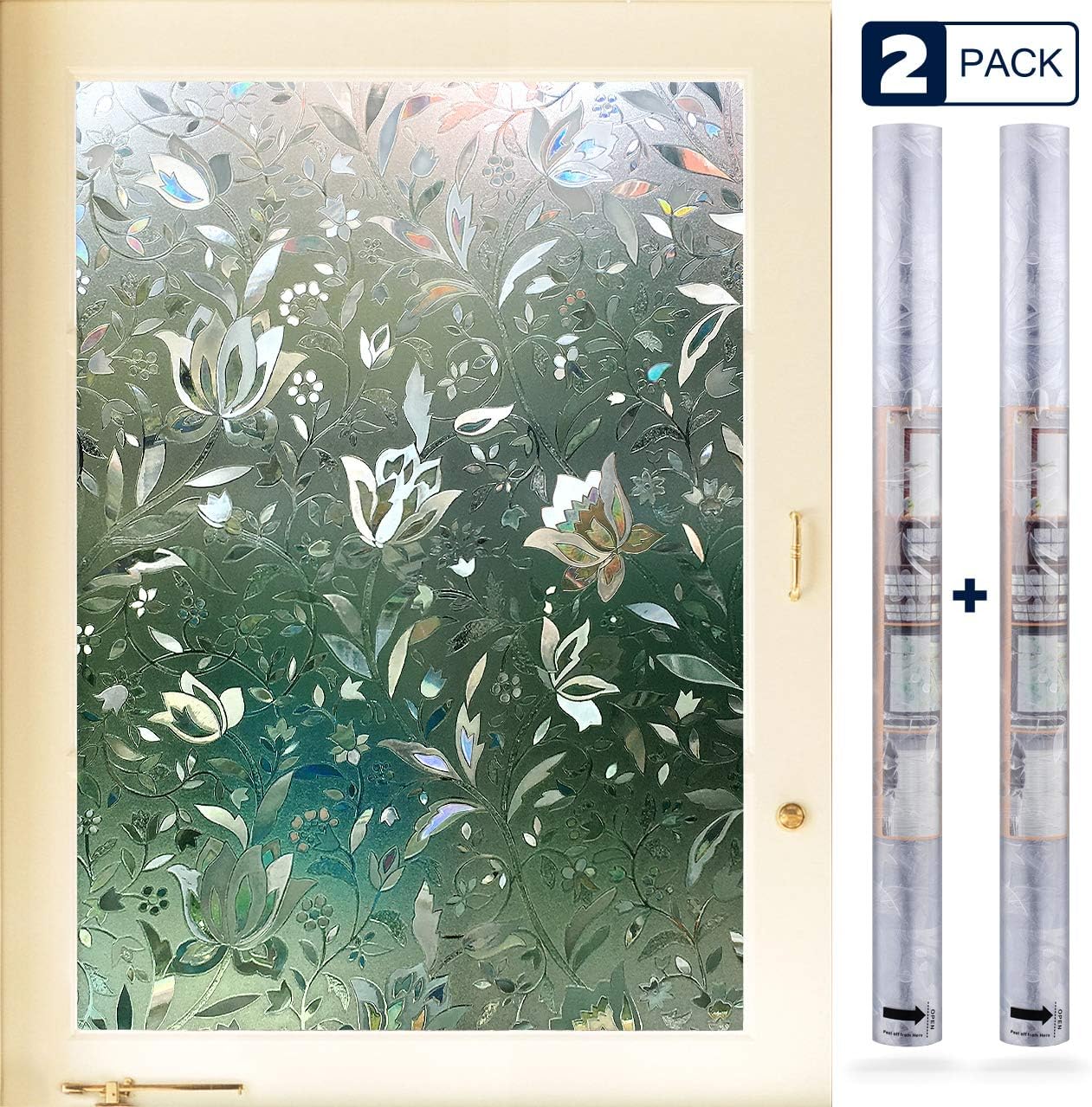 KKDragon 3d Window Film Privacy Window Film 60 X 200 cm 2 Pieces Sets Non-Adhesive Static Cling Decorative Tulip Window Film