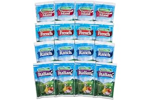 SNACKIVORE Hidden Valley Salad Dressing Packets 16 Pack- 4 x 1.5oz Packets Each of 4 Flavors- French Dressing, Golden Italian Dressing, Thick and Creamy Thousand Island Dressing, and Hidden Valley Ranch Packets.