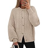 MEROKEETY Cardigan Sweaters for Women Fall Long Sleeve Cable Knit Button Open Front Casual Outerwear Coat