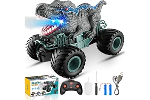 SYOKZEY Dinosaur Toys for Boys, Dinosaur Remote Control Cars, 1:16 RC Cars Scale Monster Truck Toys with Spray, Roar Sound & Lights, Dinosaur Toys for 3 4 5 6 7 8 9 Year Old Boys Girls, Toys Cars (Grey)