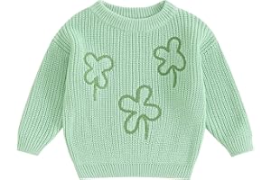 MOLZULAMS St.Patricks Day Baby Girl Boy Outfit Long Sleeve Lucky Embroidery Sweater Solid Color Sweatshirt Shamrock Clothes