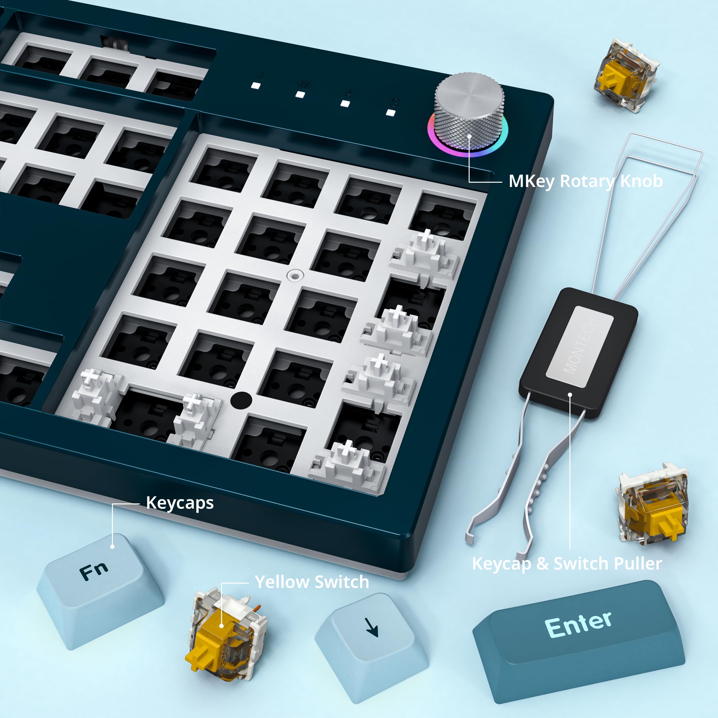 Montech MKey Mechanical Gaming Keyboard: Customizable RGB LED, Premium MDA Profile PBT Keycap, Hot-Swappable, Gateron G Yellow Pro 2.0 Pre-lubed Switches, Osaka Castle Theme, Freedom (MK105FY)