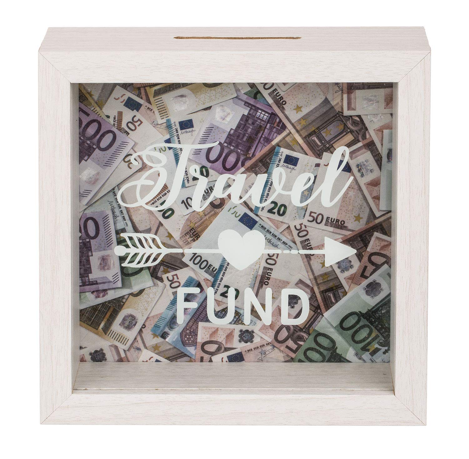 Out of the blue White Wooden Box, Travel Fund, Approx. 15 x 15 cm