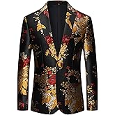 MOGU Mens Blazer Fashion Floral Casual Sports Coat Slim Fit Suit Jacket