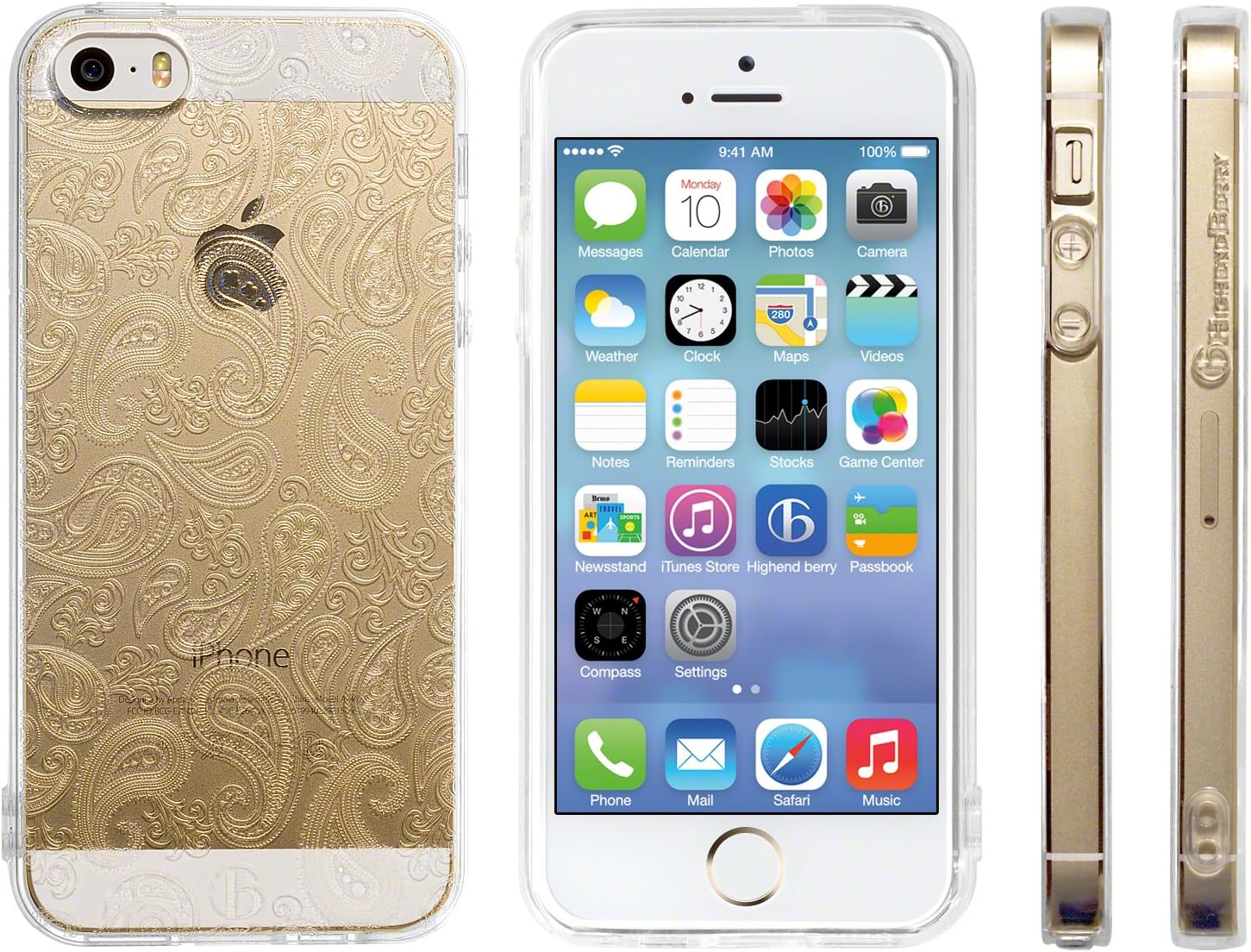 Highend Berry Original TPU Case for iPhone SE/5s/5 with Strap Hole and Protection Cap (Mini Paisley)