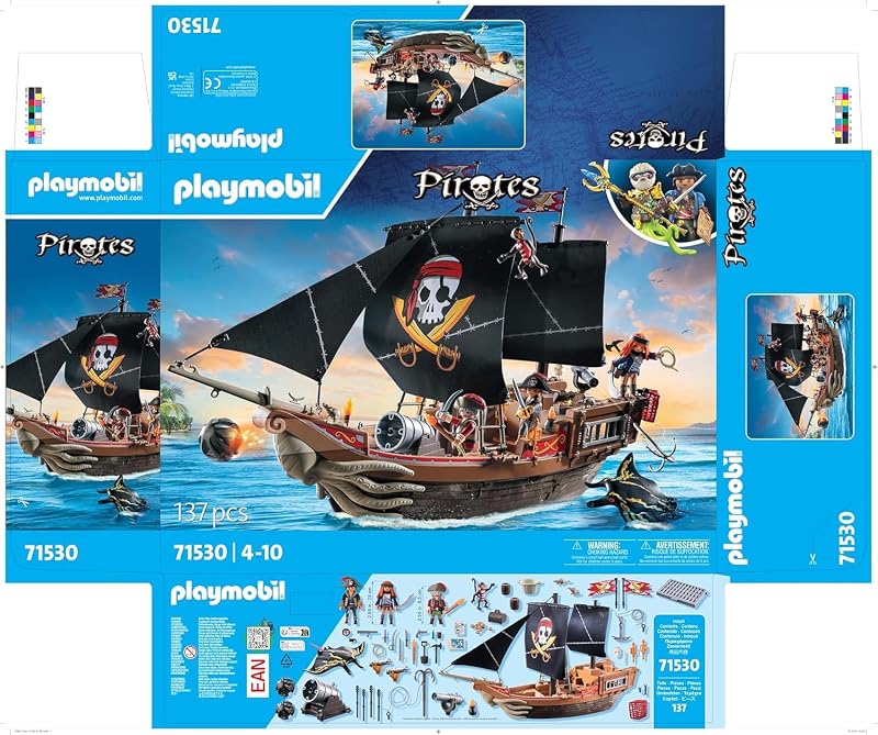 Pirates 71530 Großes Piratenschiff, aufregende Seeschlachten und geheime Schatzsuchen auf hoher See, inklusive Kanonen, Geschossen und Anker, detailreiches Spielzeug für Kinder ab 4 Jahren