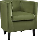 Yaheetech Velvet Barrell Chair Olive Green Upholstered Armchair view 1